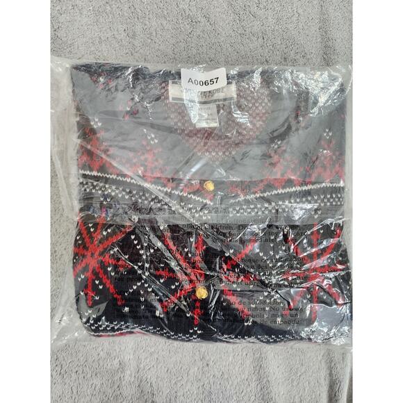 Vintage Crystal-Kobe Snowflake Cardigan Sweater L PETITE Black Red Gold Buttons - Picture 8 of 8